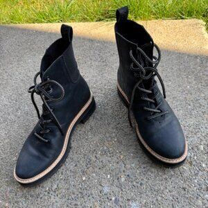 Toms Frankie Black Leather Combat Boots
